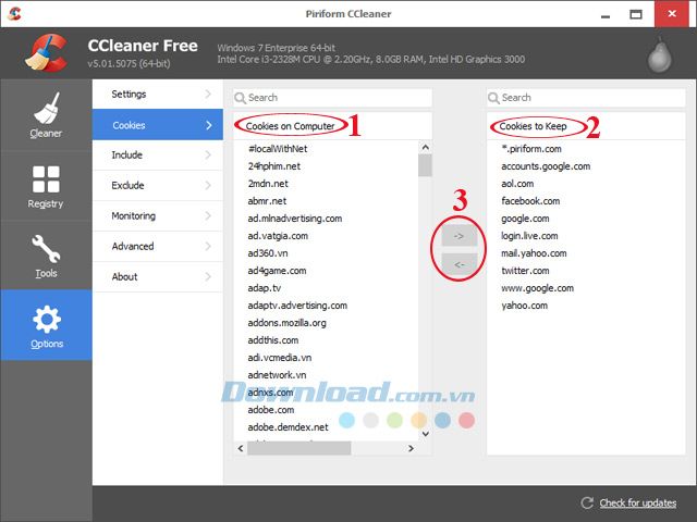 Cách xóa Cookies một cách chọn lọc với CCleaner