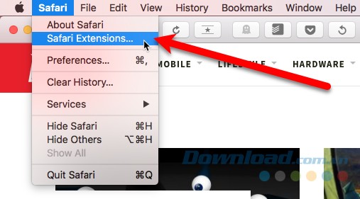 Truy cập vào Safari Extensions Gallery