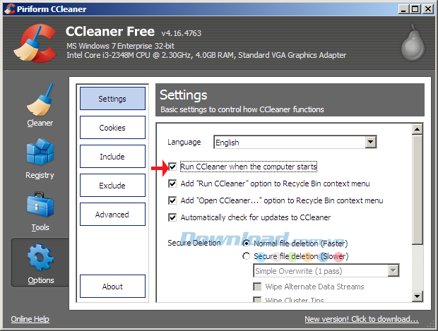 Cách cài đặt CCleaner để mở cùng Windows