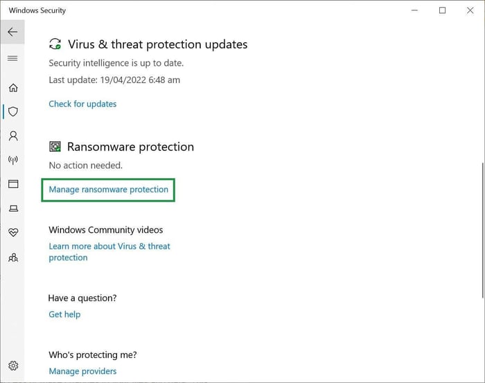 Chức năng ngăn chặn ransomware mã hóa tập tin trên Windows 10