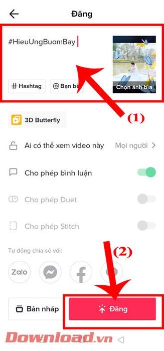 Viết caption và nhấn nút Đăng