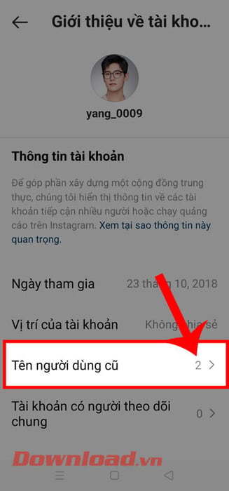 Chạm vào phần Tên người dùng trước đó