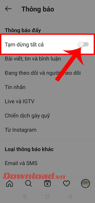 Kéo công tắc để tạm dừng tất cả