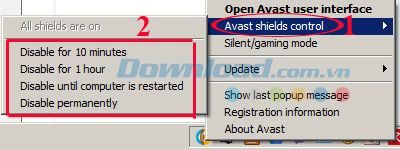 Phương pháp vô hiệu hóa Avast trong khoảng thời gian cụ thể