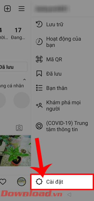 Chạm vào phần Cài đặt