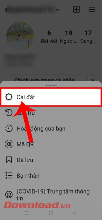 Chạm vào phần cài đặt