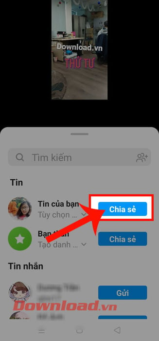 Nhấn vào nút Chia sẻ