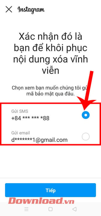 Lựa chọn cách xác nhận tài khoản