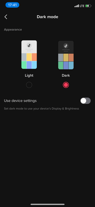 Chế độ nền tối trên TikTok