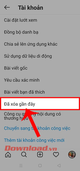 Bấm vào mục Đã xóa gần đây