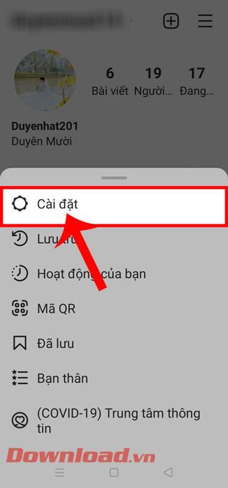 Chọn mục Cài đặt