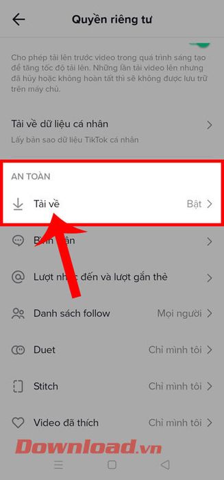 Chọn mục Tải về