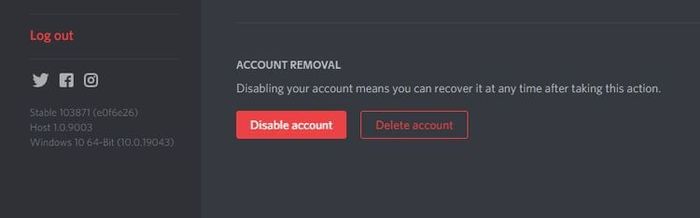 Nhấp vào Tắt Tài Khoản để tạm thời khóa tài khoản Discord