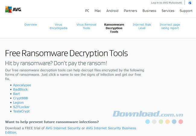 Công cụ giải mã ransomware AVG