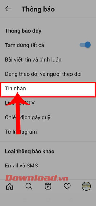 Nhấn vào tab Tin nhắn