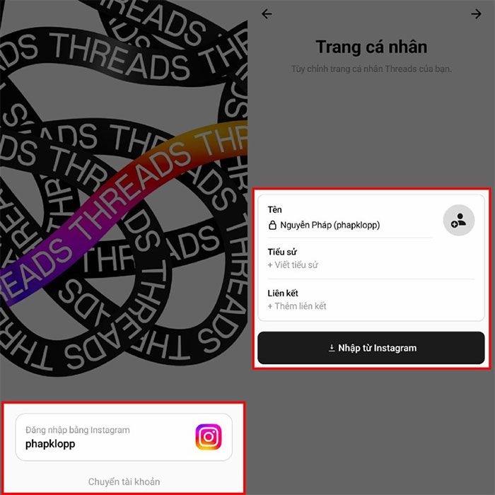 Đăng nhập vào ứng dụng Threads