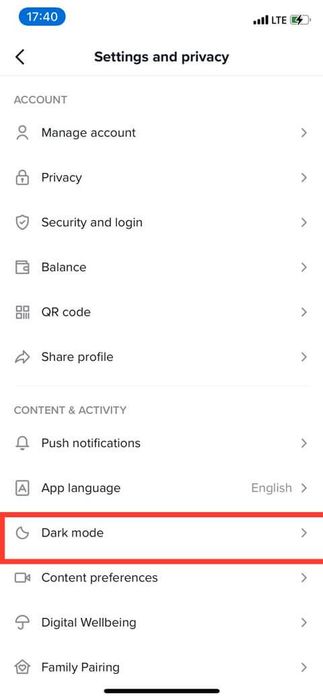 Kích hoạt chế độ ban đêm trên TikTok