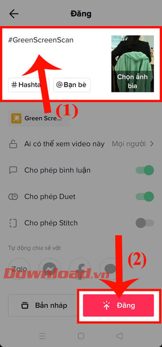 Viết chú thích cho video và chọn nút Đăng