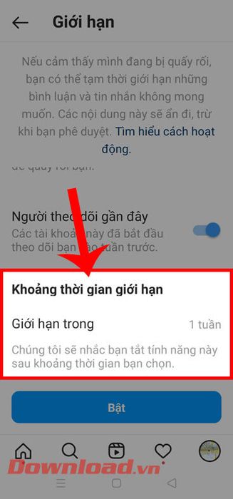 Nhấn vào mục Khoảng thời gian giới hạn