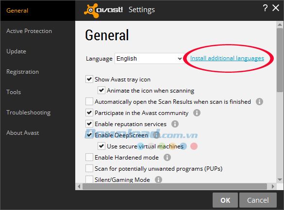 Hướng dẫn cài đặt ngôn ngữ tiếng Việt cho avast! Free Antivirus
