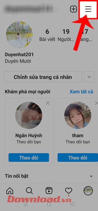 Chạm vào biểu tượng ba dấu gạch ngang