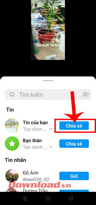 Nhấn vào nút Chia sẻ