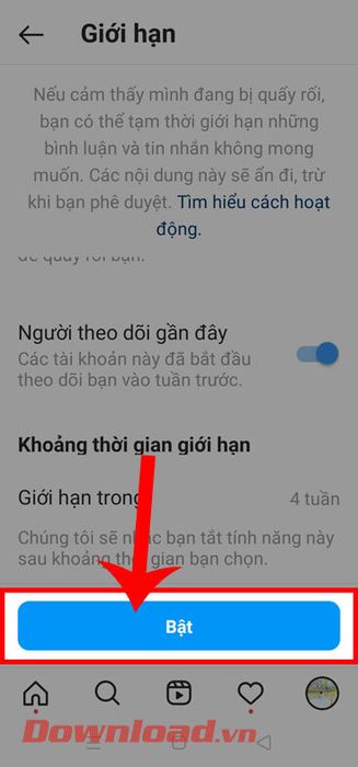 Chạm vào nút Bật 