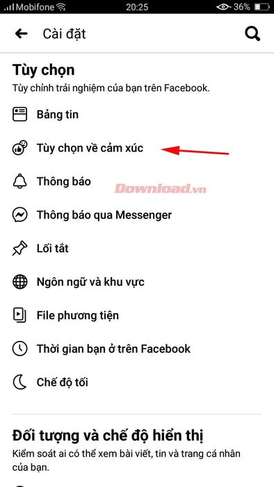 Tùy chọn cảm xúc trên Facebook