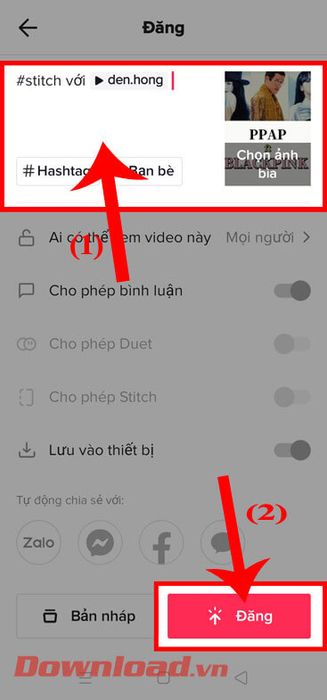 Viết caption cho video và nhấn nút Đăng 