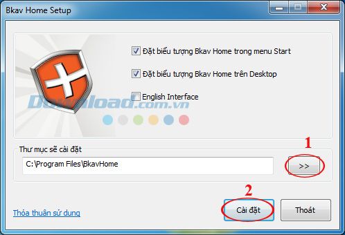 Giao diện cài đặt phần mềm diệt virus Bkav Home