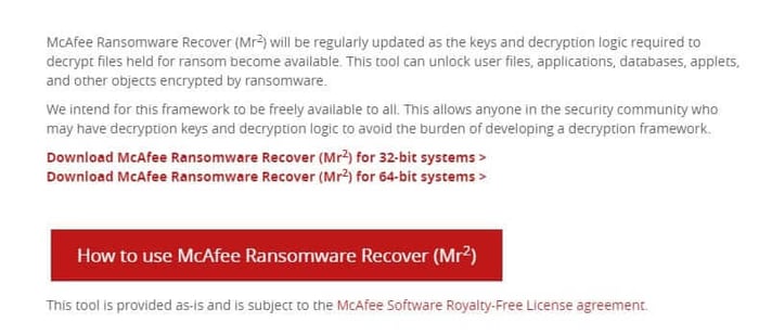 Phần mềm khôi phục dữ liệu bị mã hóa từ Ransomware McAfee