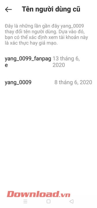 Thời gian và tên đã được thay đổi trên Instagram