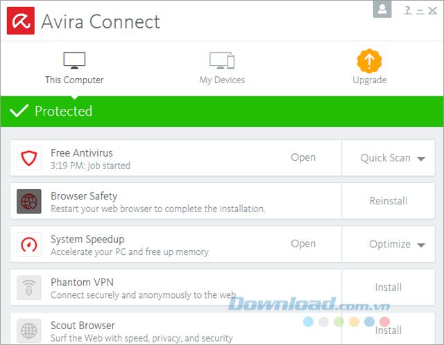 Giao diện của Avira Connect