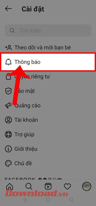 Nhấn vào tab Thông báo