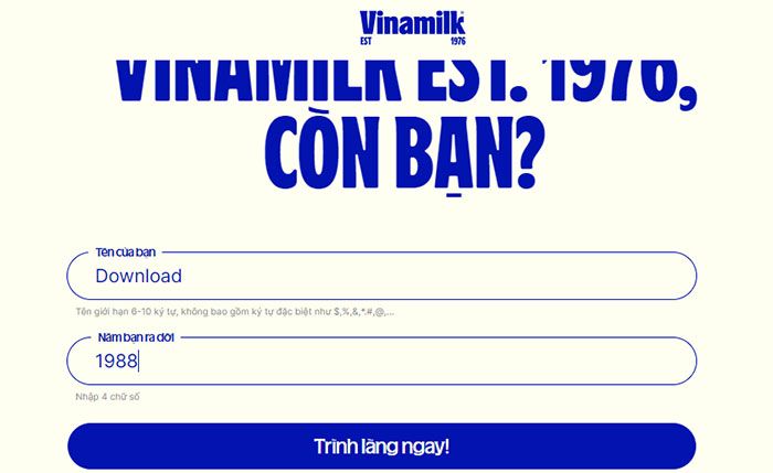 Nhập thông tin để tham gia trào lưu logo Vinamilk