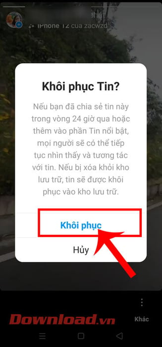 Bấm vào nút Khôi phục