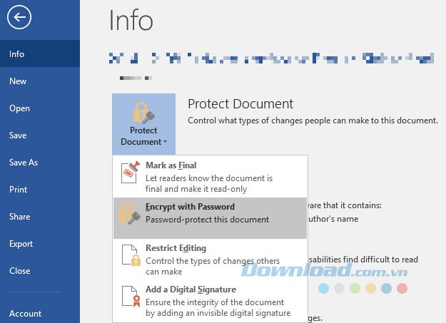 Đặt mật khẩu bảo vệ tài liệu trong Word