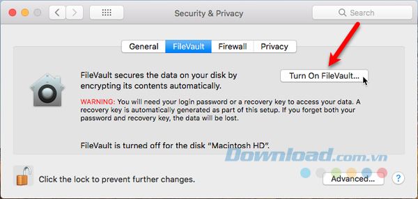 Kích hoạt mã hóa toàn bộ ổ đĩa bằng FileVault