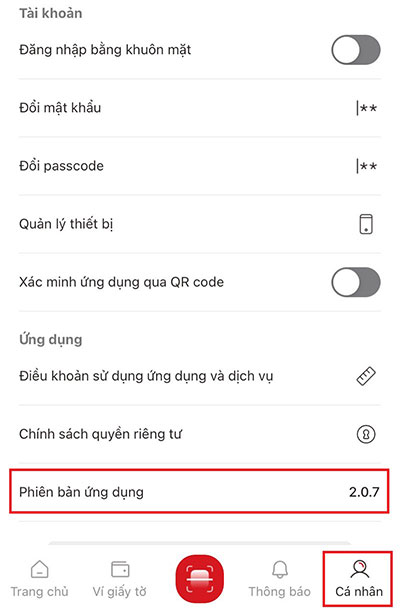 Xem phiên bản hiện tại của VNeID