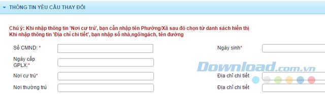 Thay đổi thông tin để đăng ký đổi GPLX trực tuyến