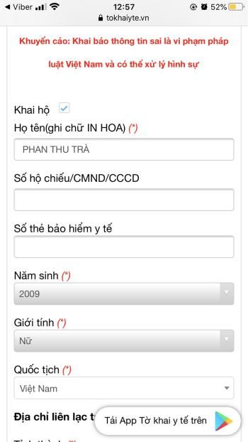 Khai báo y tế toàn dân trên trang web 5