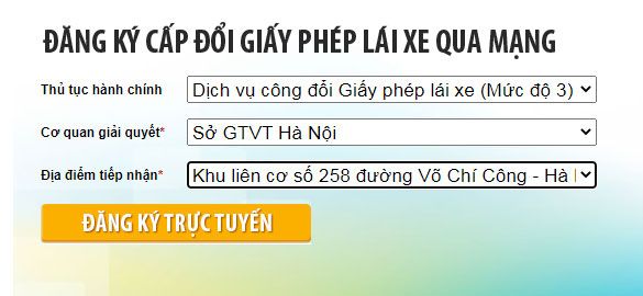 Chọn Sở Giao thông nơi bạn muốn thực hiện thủ tục đổi