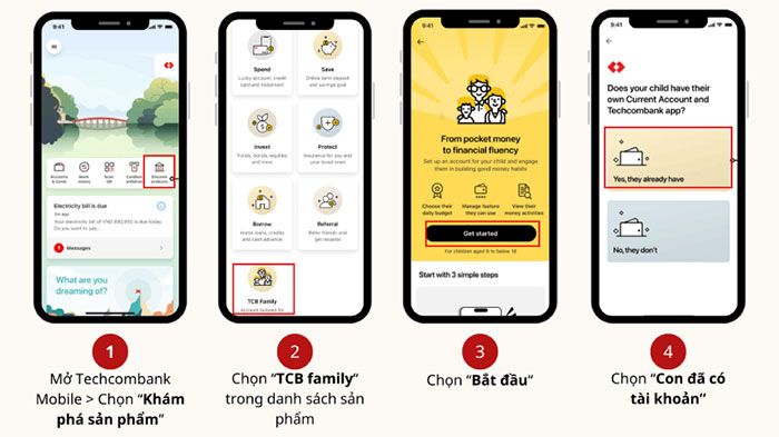 Khách hàng chọn dịch vụ TCB Family trên ứng dụng Techcombank Mobile