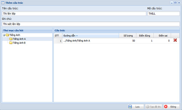 Tạo cấu trúc cho bài kiểm tra
