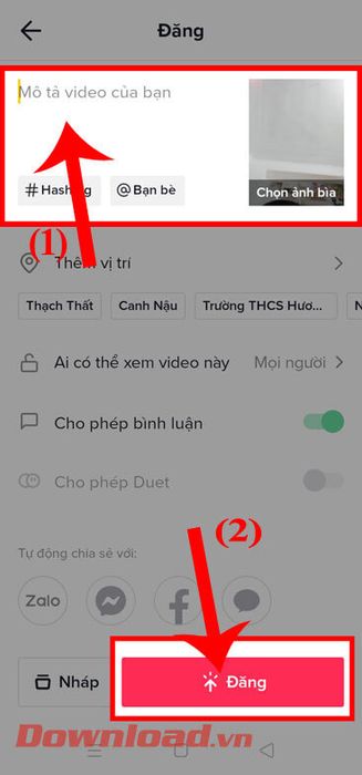 Viết phần mô tả và nhấn vào nút Đăng