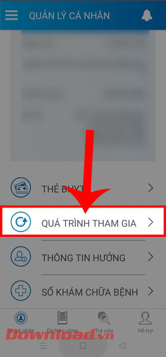 Nhấn vào phần Quá trình tham gia