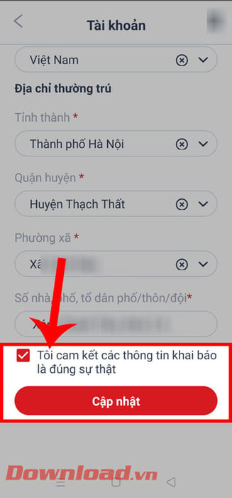 Nhấn vào nút Cập nhật