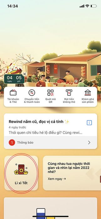 Hướng dẫn lì xì trên app Techcombank: 1414981