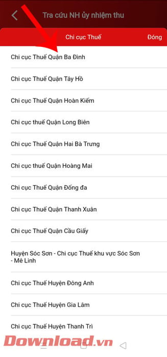 Lựa chọn Cục thuế và Chi cục thuế