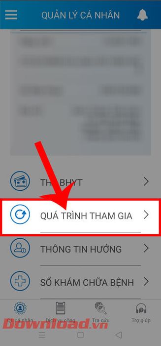 Nhấn vào phần Lịch sử tham gia